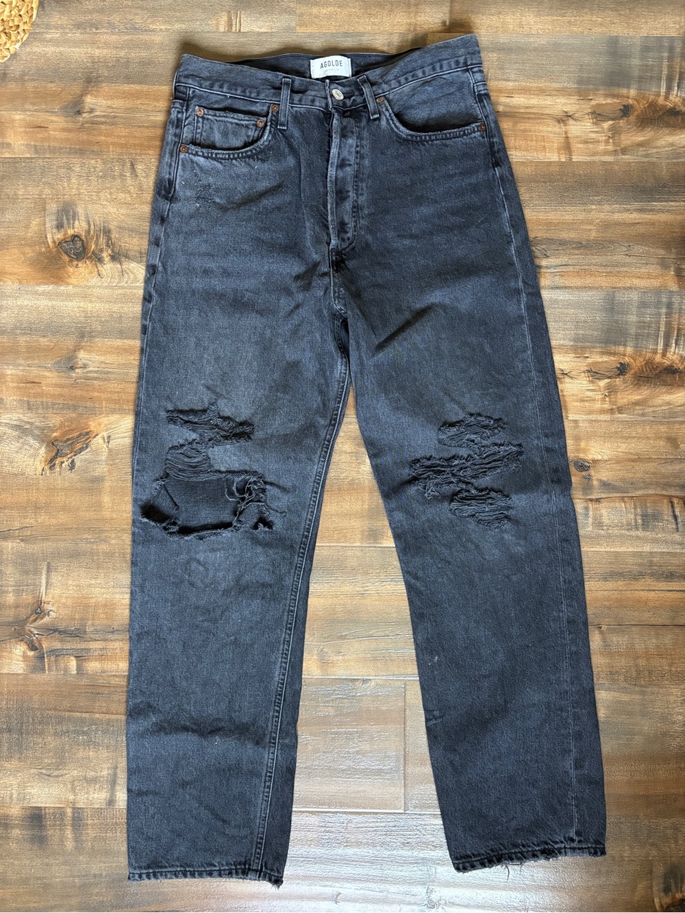 Agolde High-Rise Washed Black Distressed Women's Jeans